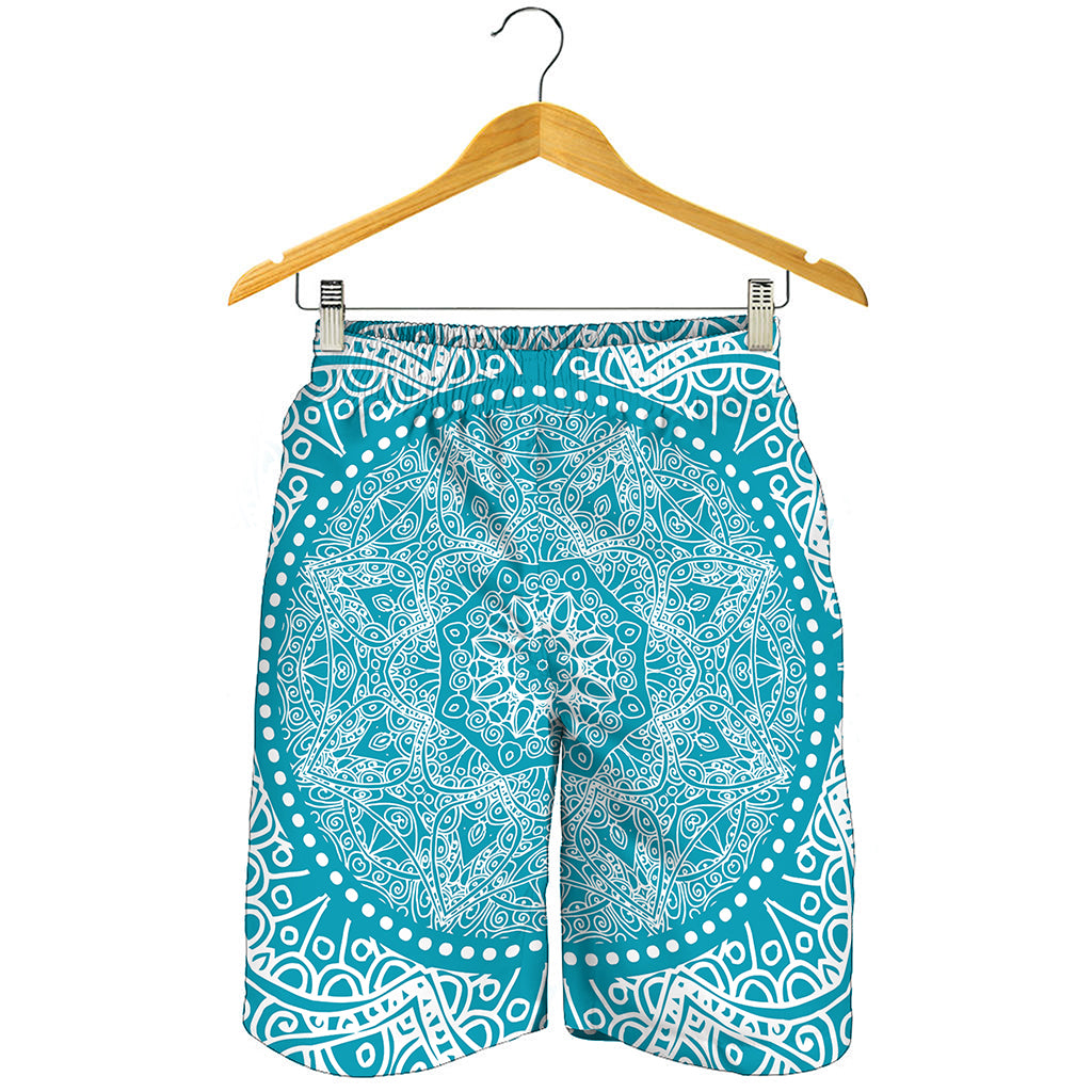 Teal And White Mandala Print Men's Shorts