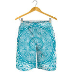 Teal And White Mandala Print Men's Shorts