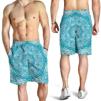 Teal And White Mandala Print Men's Shorts