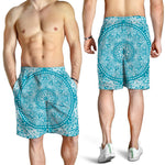 Teal And White Mandala Print Men's Shorts