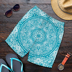 Teal And White Mandala Print Men's Shorts