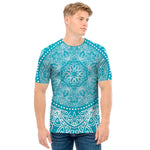 Teal And White Mandala Print Men's T-Shirt