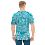 Teal And White Mandala Print Men's T-Shirt