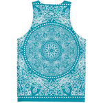 Teal And White Mandala Print Men's Tank Top