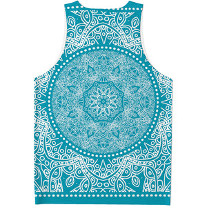 Teal And White Mandala Print Men's Tank Top