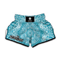 Teal And White Mandala Print Muay Thai Boxing Shorts