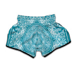 Teal And White Mandala Print Muay Thai Boxing Shorts
