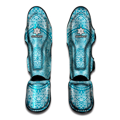 Teal And White Mandala Print Muay Thai Shin Guard