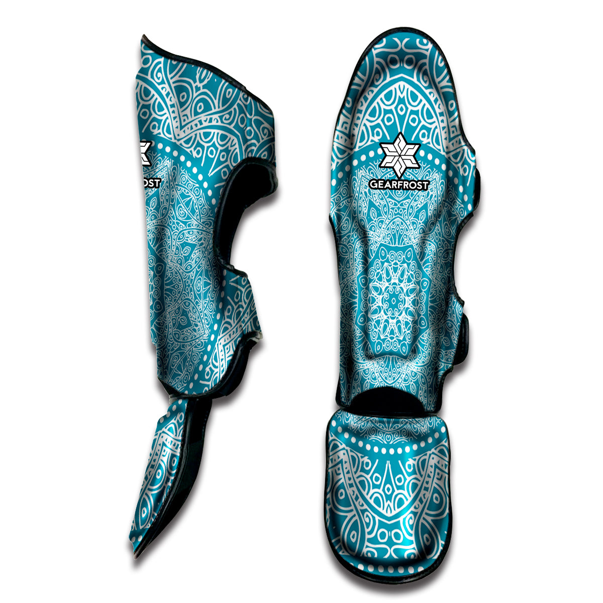 Teal And White Mandala Print Muay Thai Shin Guard