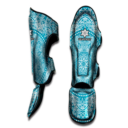 Teal And White Mandala Print Muay Thai Shin Guard