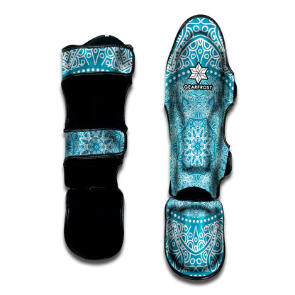 Teal And White Mandala Print Muay Thai Shin Guard