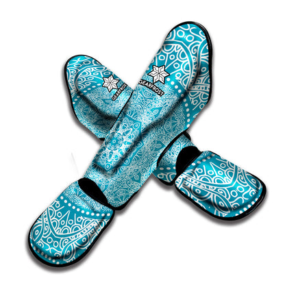 Teal And White Mandala Print Muay Thai Shin Guard