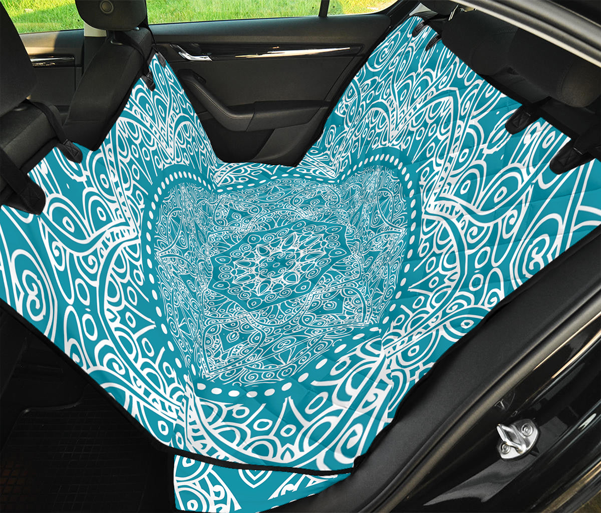 Teal And White Mandala Print Pet Car Back Seat Cover