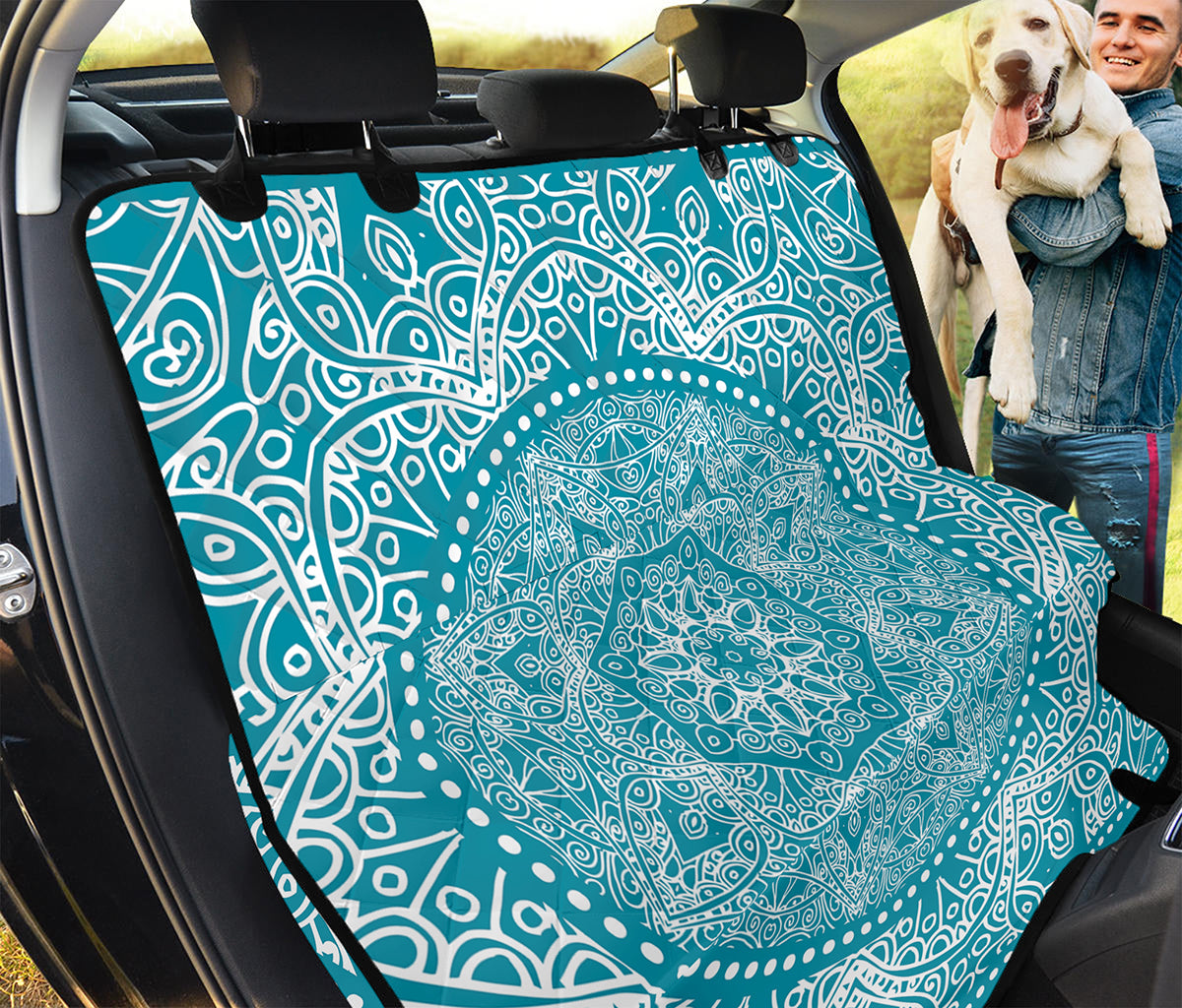 Teal And White Mandala Print Pet Car Back Seat Cover