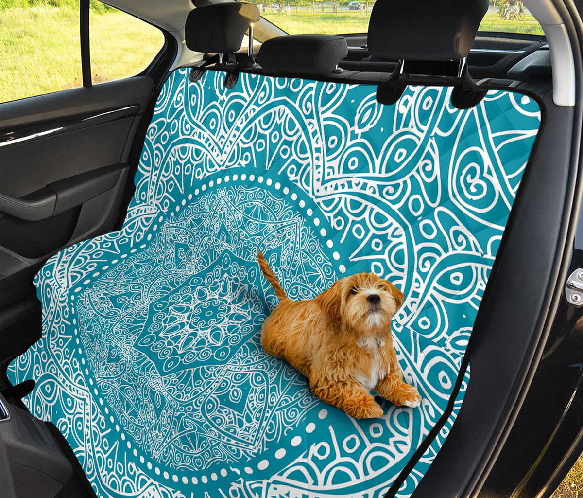 Teal And White Mandala Print Pet Car Back Seat Cover