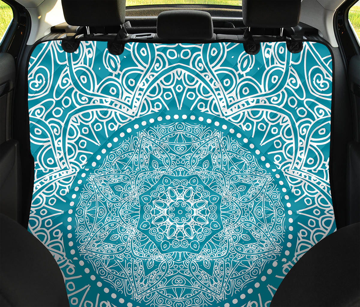 Teal And White Mandala Print Pet Car Back Seat Cover