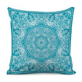 Teal And White Mandala Print Pillow Cover