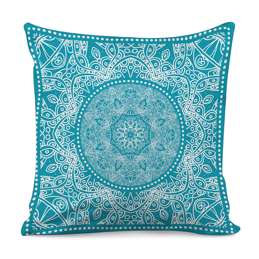 Teal And White Mandala Print Pillow Cover