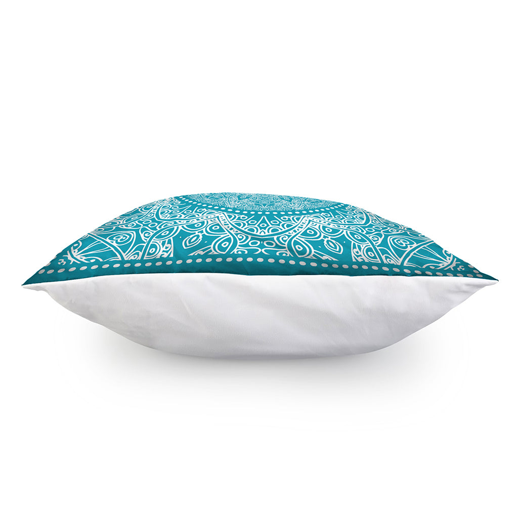 Teal And White Mandala Print Pillow Cover