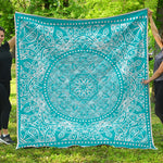 Teal And White Mandala Print Quilt