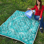 Teal And White Mandala Print Quilt