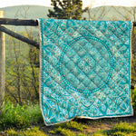 Teal And White Mandala Print Quilt