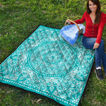 Teal And White Mandala Print Quilt