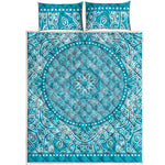 Teal And White Mandala Print Quilt Bed Set