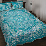 Teal And White Mandala Print Quilt Bed Set