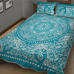 Teal And White Mandala Print Quilt Bed Set