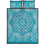 Teal And White Mandala Print Quilt Bed Set