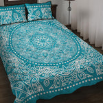 Teal And White Mandala Print Quilt Bed Set
