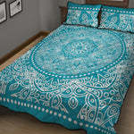 Teal And White Mandala Print Quilt Bed Set