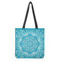 Teal And White Mandala Print Tote Bag
