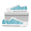 Teal And White Mandala Print White Low Top Sneakers