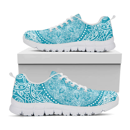 Teal And White Mandala Print White Sneakers