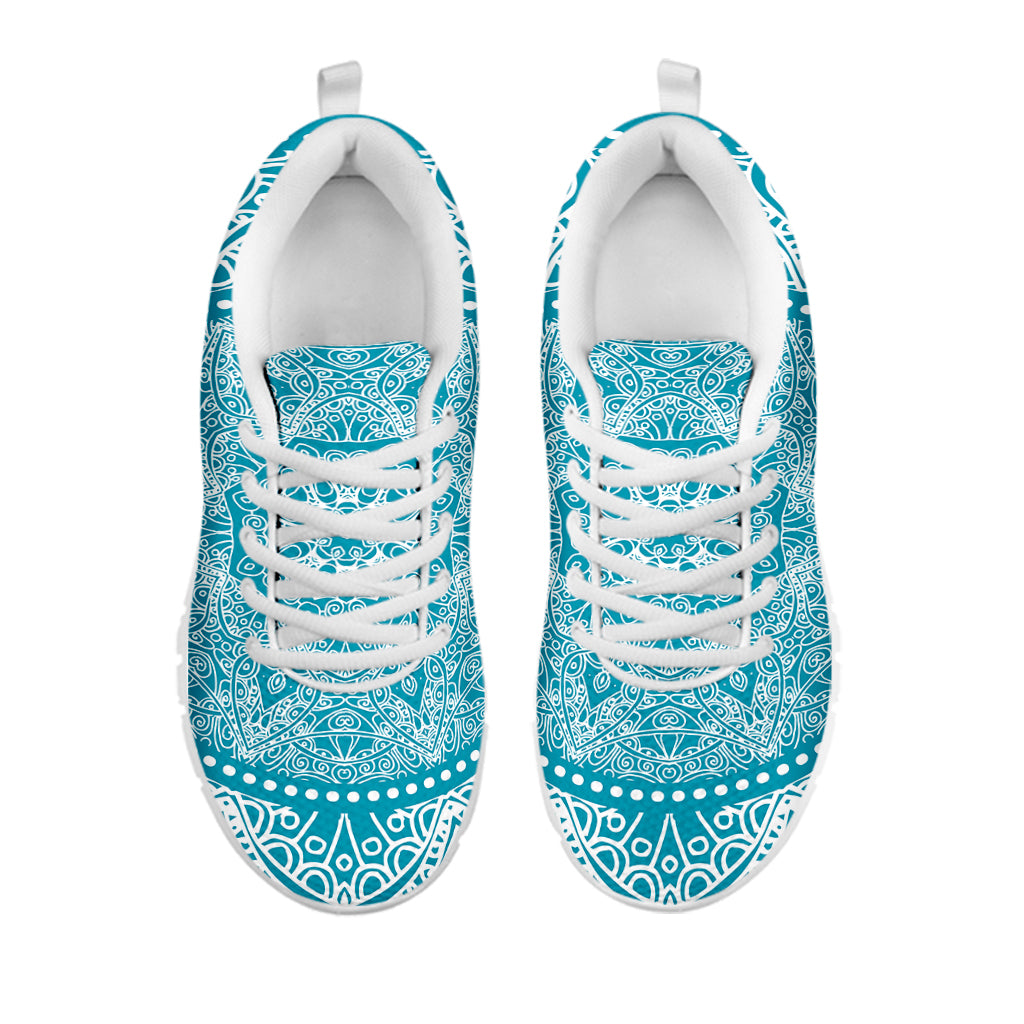 Teal And White Mandala Print White Sneakers