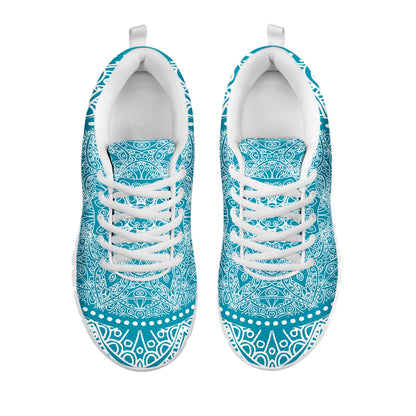 Teal And White Mandala Print White Sneakers