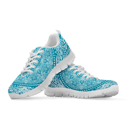 Teal And White Mandala Print White Sneakers