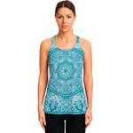 Teal And White Mandala Print Women's Racerback Tank Top