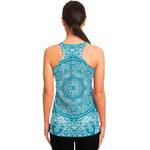 Teal And White Mandala Print Women's Racerback Tank Top