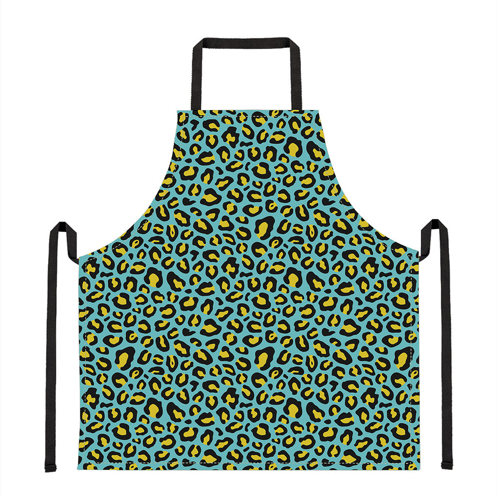 Teal And Yellow Leopard Pattern Print Apron