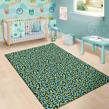 Teal And Yellow Leopard Pattern Print Area Rug