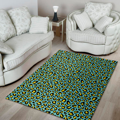 Teal And Yellow Leopard Pattern Print Area Rug