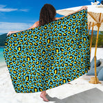 Teal And Yellow Leopard Pattern Print Beach Sarong Wrap