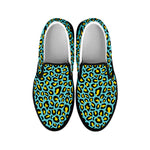 Teal And Yellow Leopard Pattern Print Black Slip On Shoes