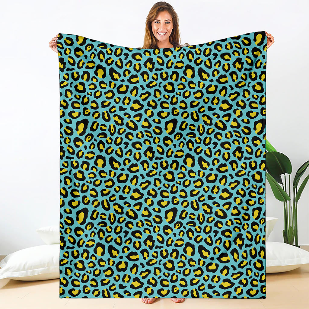 Teal And Yellow Leopard Pattern Print Blanket
