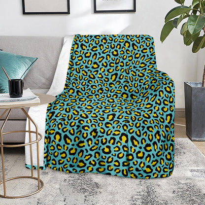 Teal And Yellow Leopard Pattern Print Blanket