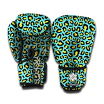 Teal And Yellow Leopard Pattern Print Boxing Gloves