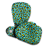 Teal And Yellow Leopard Pattern Print Boxing Gloves